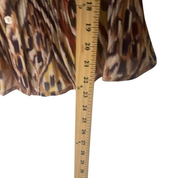 Essentials Milano PM Ikat Retro Trippy Hippie Long Sleeve Flutter Button Blouse‎ - Picture 9 of 9